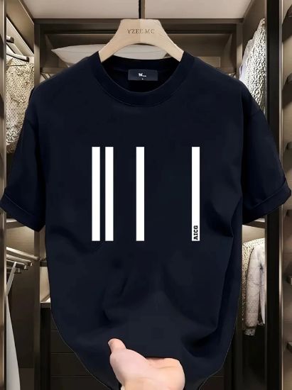 Baskılı Oversize Bisiklet Yaka T-shirt - Siyah resmi